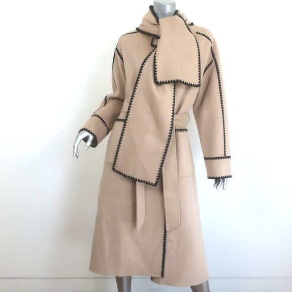 Maje Gicoco Belted Scarf Coat Camel Embroidered Double-Faced Wool Size 34 NEW - Picture 1 of 10